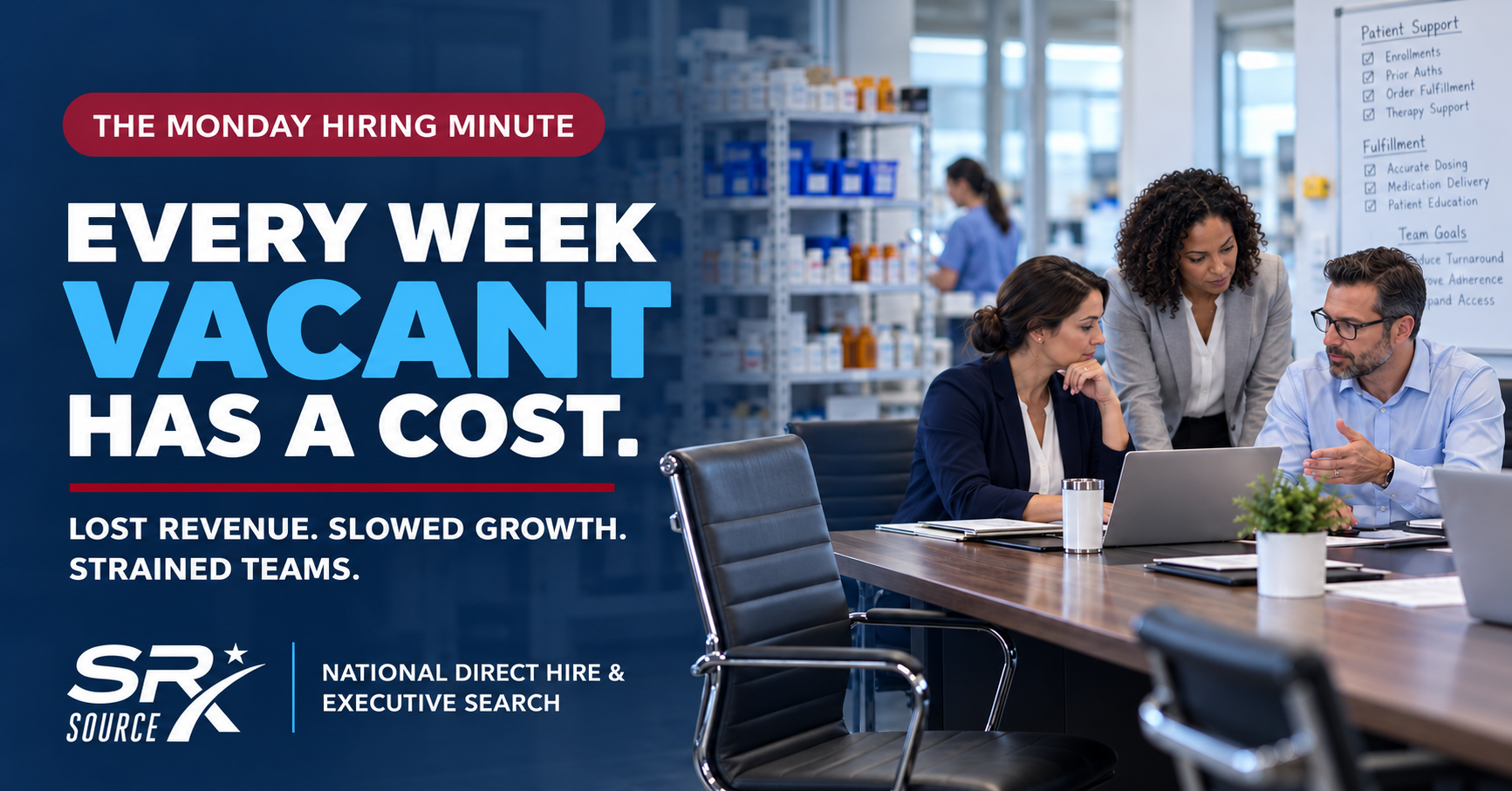 Empty Executive Chair, Pharmacy Team Working